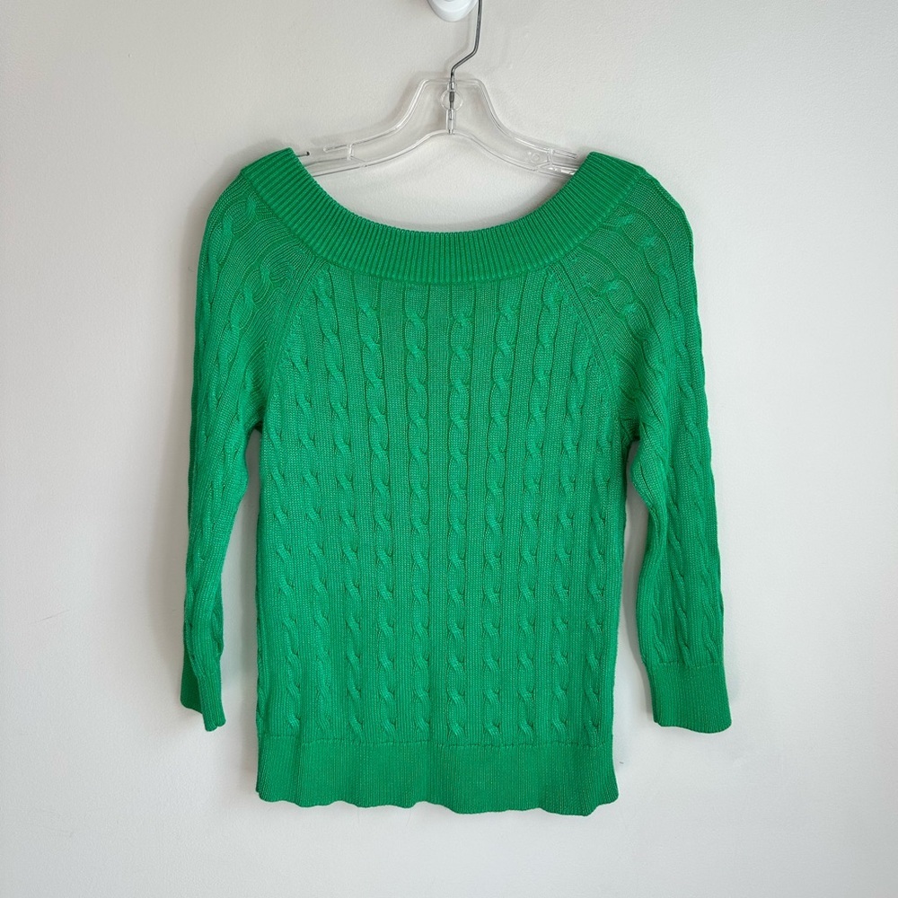 Lauren Ralph Lauren Cable Knit Round Neck 3/4 Sleeve Sweater Green Size Small - Picture 6 of 7